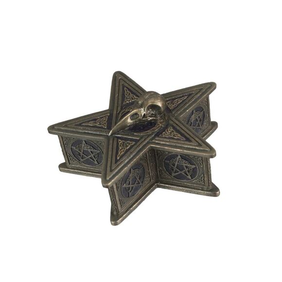 Raven Skull Pentagram Shaped Bronze Finished Trinket Box Wicca Pagan - Picture 2 of 5